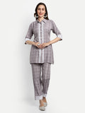 Charvi - Checks Cotton Blend Co-Ord Set With Crochia Lace Work