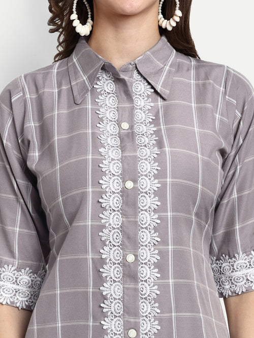 Charvi - Checks Cotton Blend Co-Ord Set With Crochia Lace Work