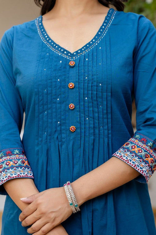 Cotton Cambric A-Line Kurti With Pant And Dupatta