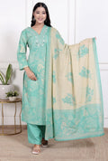 Cotton Cambric Embroidered Kurti With Pant And dupatta Light green