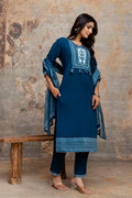 Cotton Cambric Embroidered Kurti With Pant And Dupatta