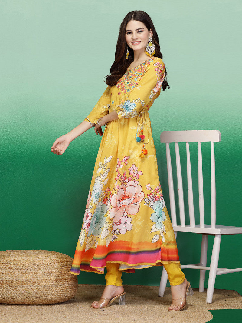 Rama's Yellow Color Embroidery Anarkali Kurta Pant With Dupatta