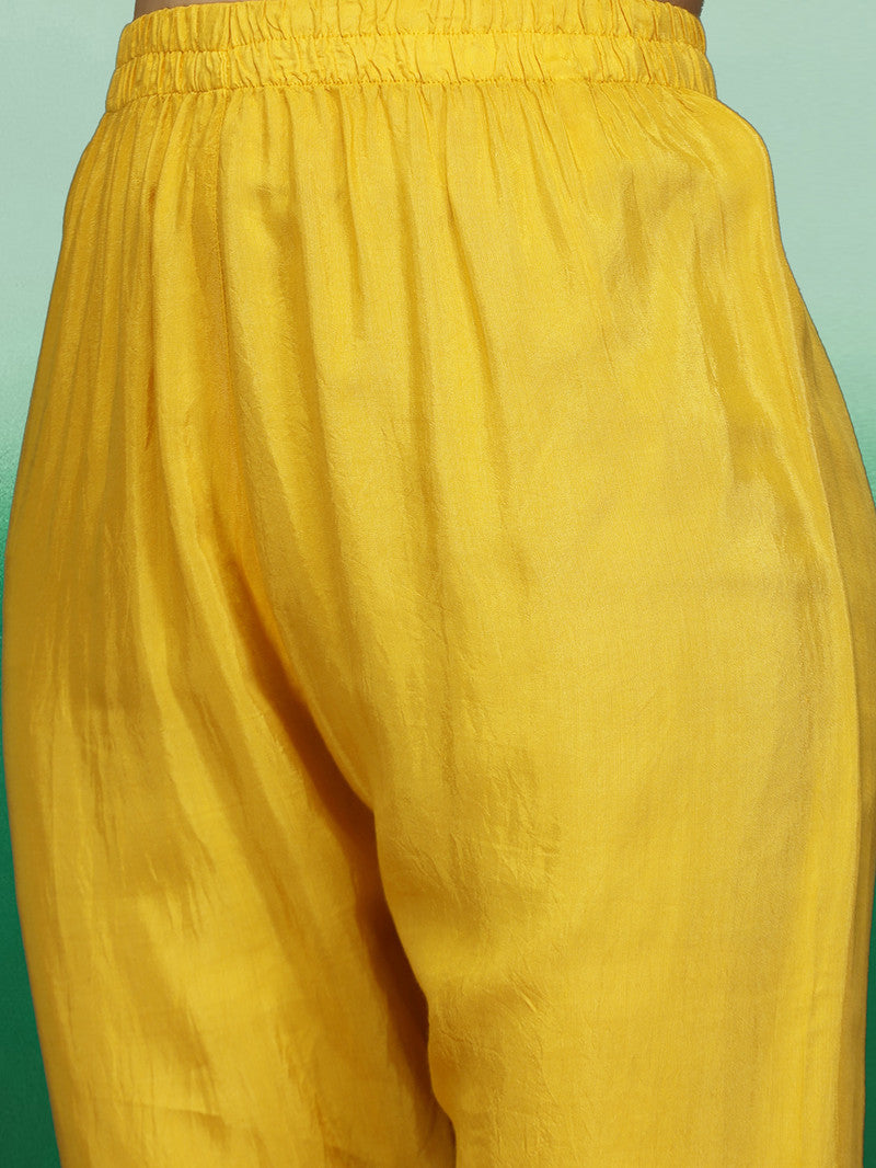 Rama's Yellow Color Embroidery Anarkali Kurta Pant With Dupatta