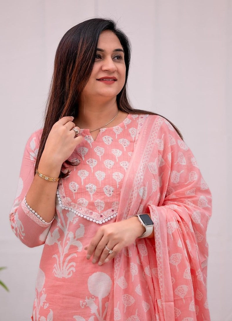 Jaipurti Print Straight Cotton Kurta With Pant Cotton Mal Dupatta