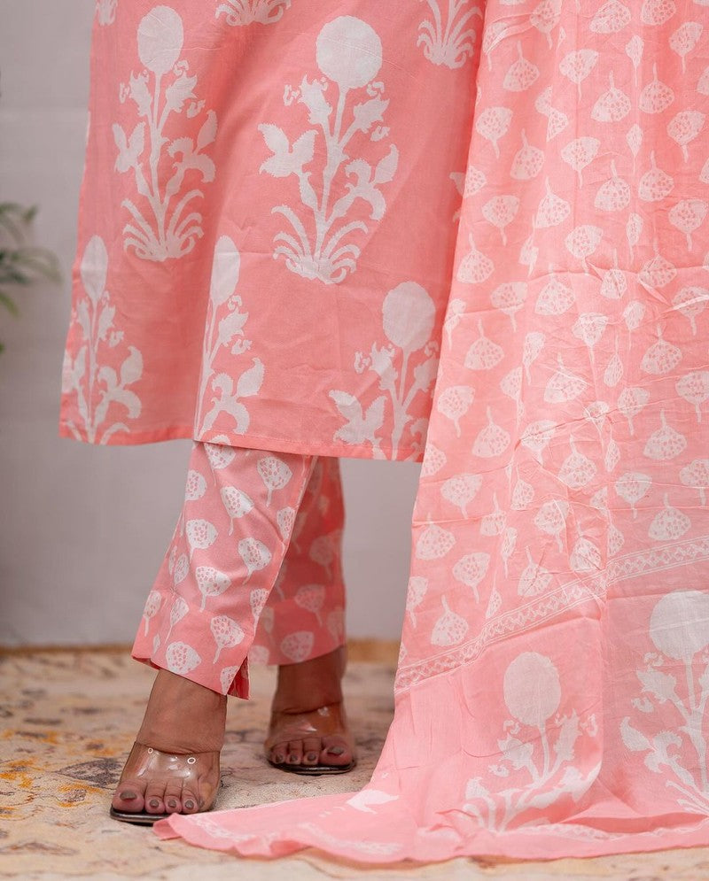 Jaipurti Print Straight Cotton Kurta With Pant Cotton Mal Dupatta